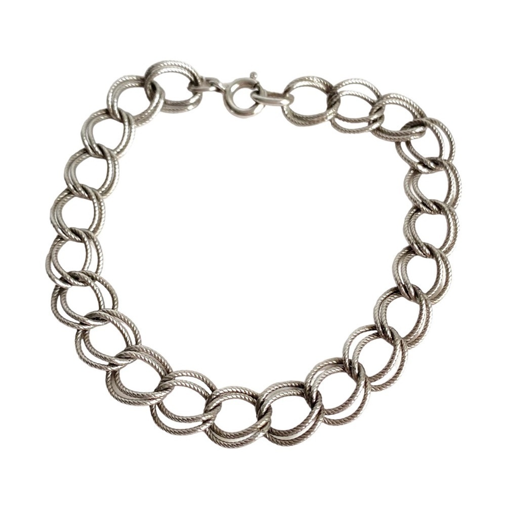 Vintage Sterling Silver Double Link Charm‎ Bracelet